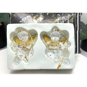 Set Of 2 Acrylic Cherub Christmas Ornaments With Golden Wings
